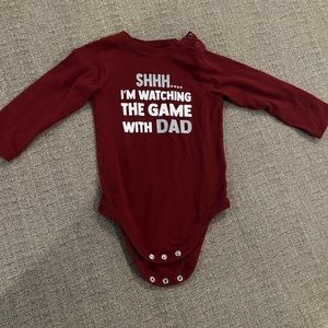 24 month boys onesie that says Shhh I’m watching the game with Dad